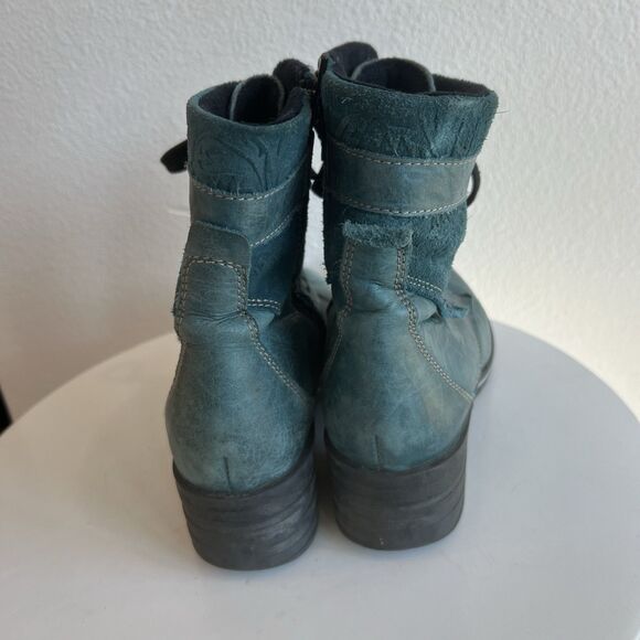 Dromedaris Kara Combat Boots Lace Up Teal Distressed Leather 37  Women's 7 - Picture 6 of 7